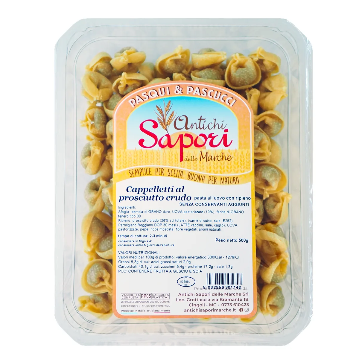 Confezione di cappelletti al prosciutto crudo Antichi Sapori Confezione di cappelletti al prosciutto crudo Antichi Sapori