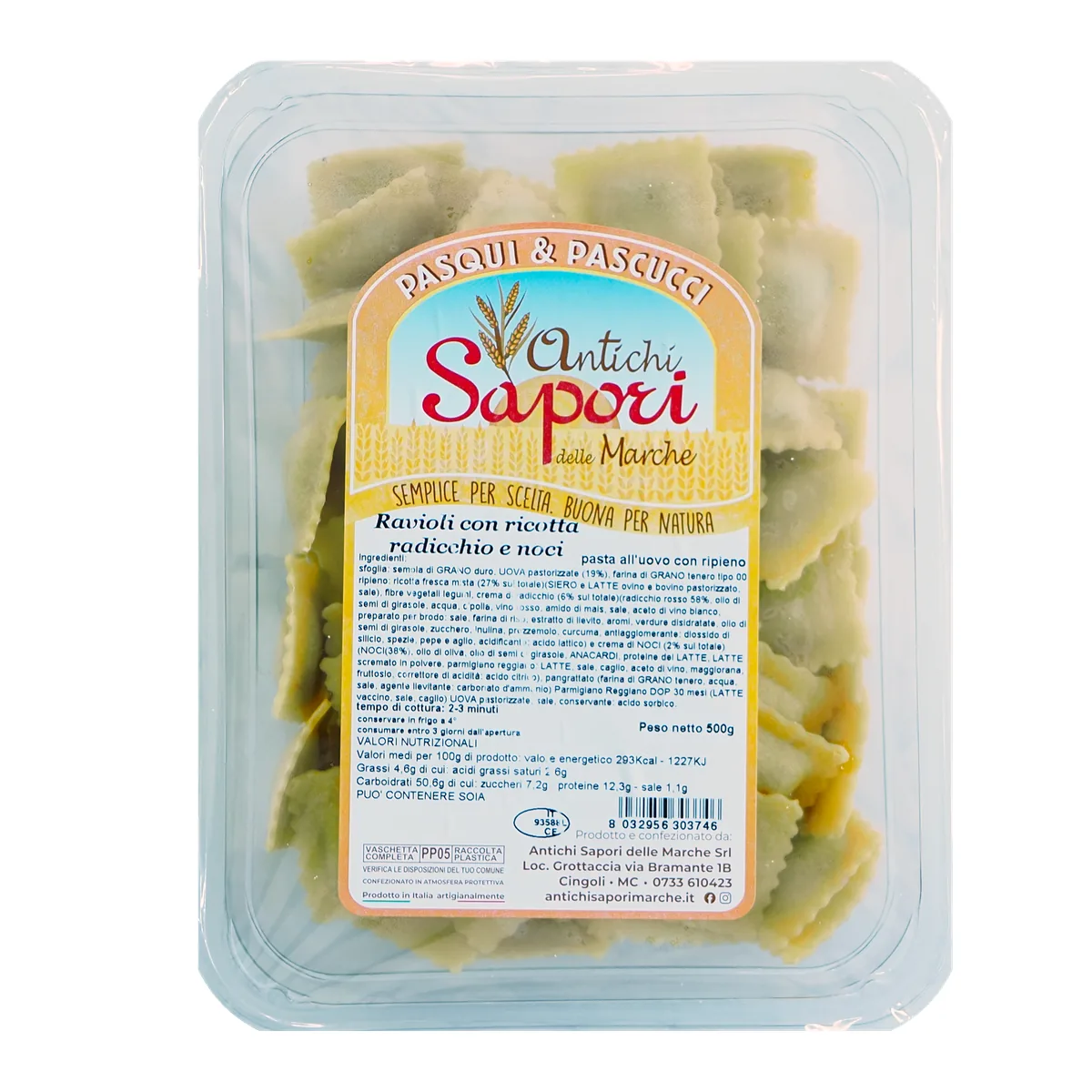 Confezione di ravioli di ricotta, radicchio e noci Antichi Sapori Confezione di ravioli di ricotta, radicchio e noci Antichi Sapori