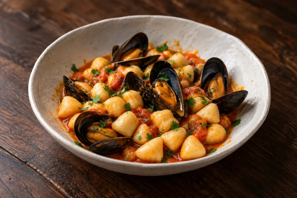 Gnocchi alle cozze e zafferano, foto illustrativa del piatto
