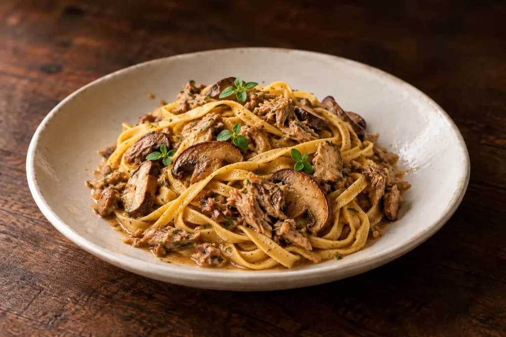 Tagliatelle al ragù di faraona e porcini, foto illustrativa del piatto