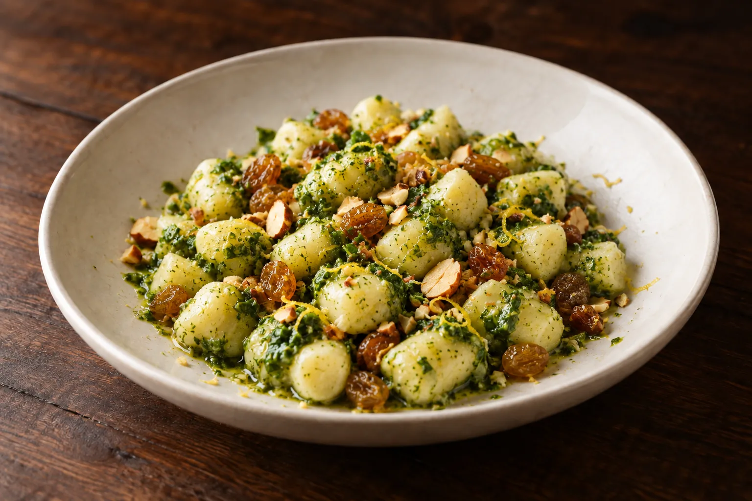 Gnocchi alle mandorle con pesto di rucola, foto illustrativa del piatto
